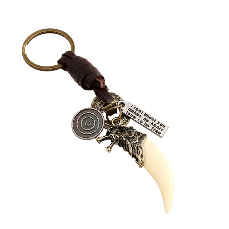 Wholesale Vintage Woven Resin Spike Leather Keychain