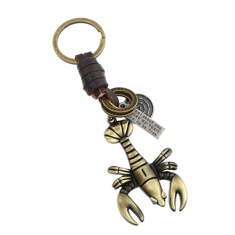 Wholesale Hand Woven Vintage Cowhide Alloy Lobster Keychain