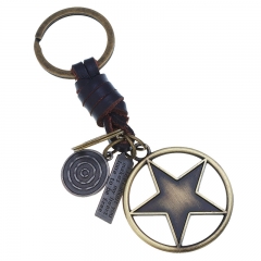 Wholesale Woven Cowhide Alloy Five-pointed Star Leather Keychain