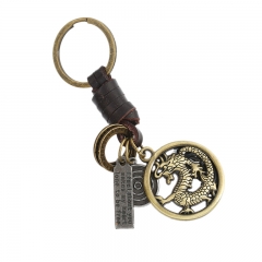 Wholesale Handmade Braided Vintage Genuine Leather Chinese Dragon Keychain