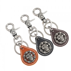 Wholesale Retro Alloy Skull Cowhide Keychain