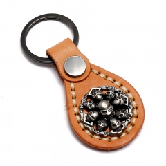 Wholesale Simple Creative Exquisite Hand Stitching Retro Cowhide Skull Keychain