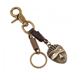 Wholesale Vintage Cowhide Alloy Mask Keychain