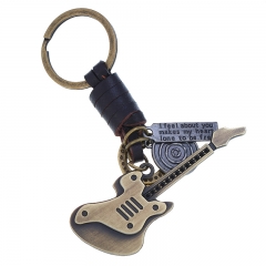 Wholesale Simple Woven Retro Cowhide Alloy Guitar Keychain