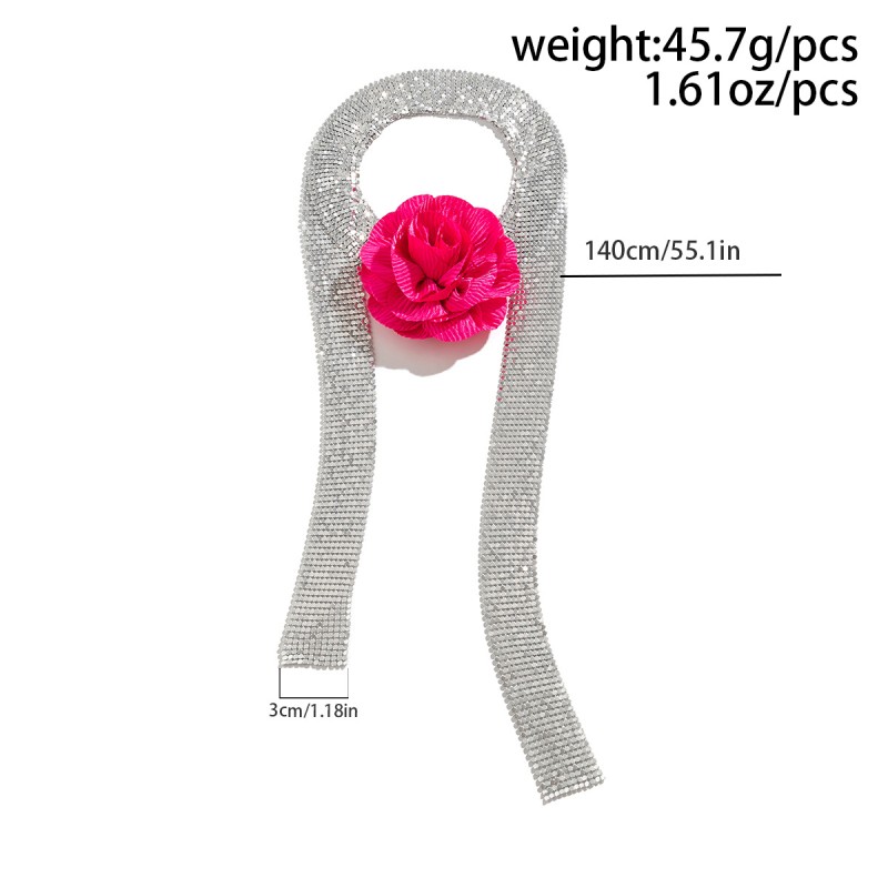 Wholesale Retro Three-dimensional Flower Fabric Long Wide Chain Metal Aluminum Mesh Necklace