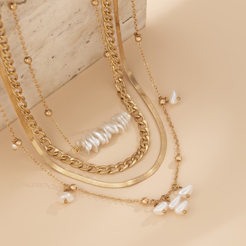 Wholesale Imitation Pearl Beaded Snake Bone Chain Necklace