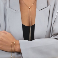 Venta Al Por Mayor Simple Y Versátil Borla Larga Cadena De Hueso De Serpiente Cuadrada De Metal Ajustable Collar Pulsera Tobillera