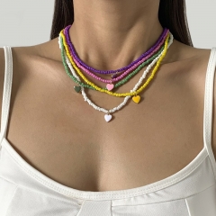 Wholesale Drop Oil Peach Heart Simple Rice Beads Handmade Necklace Waist Chain
