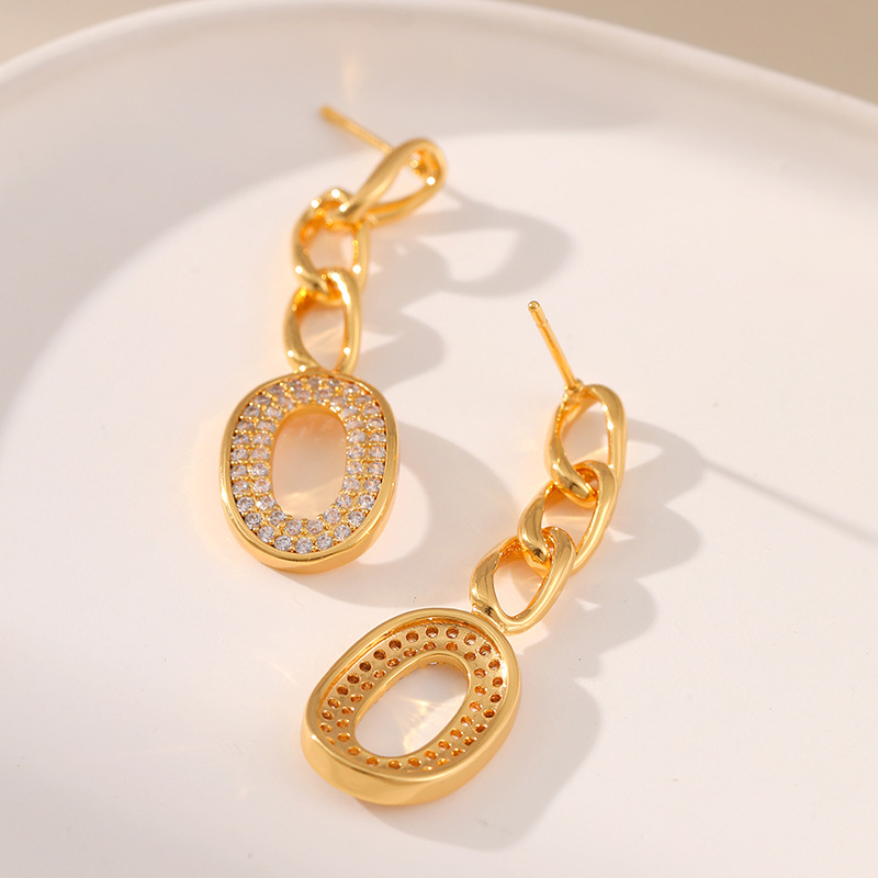 Wholesale 18K Real Gold Plated Long Chain Hollow Circle Earrings
