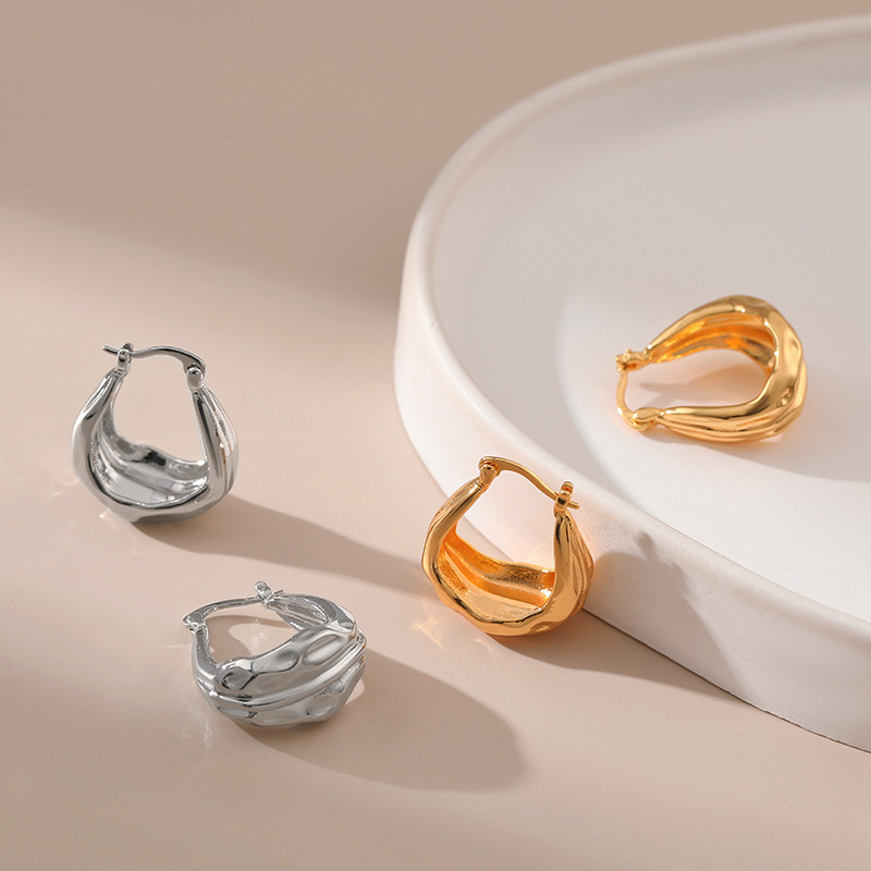 Wholesale Geometric Oval Brass Plated 18K True Gold Earrings