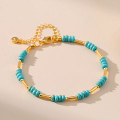 Wholesale Summer Turquoise Handmade Bracelet Copper Tube Plated 18K True Gold Bracelet