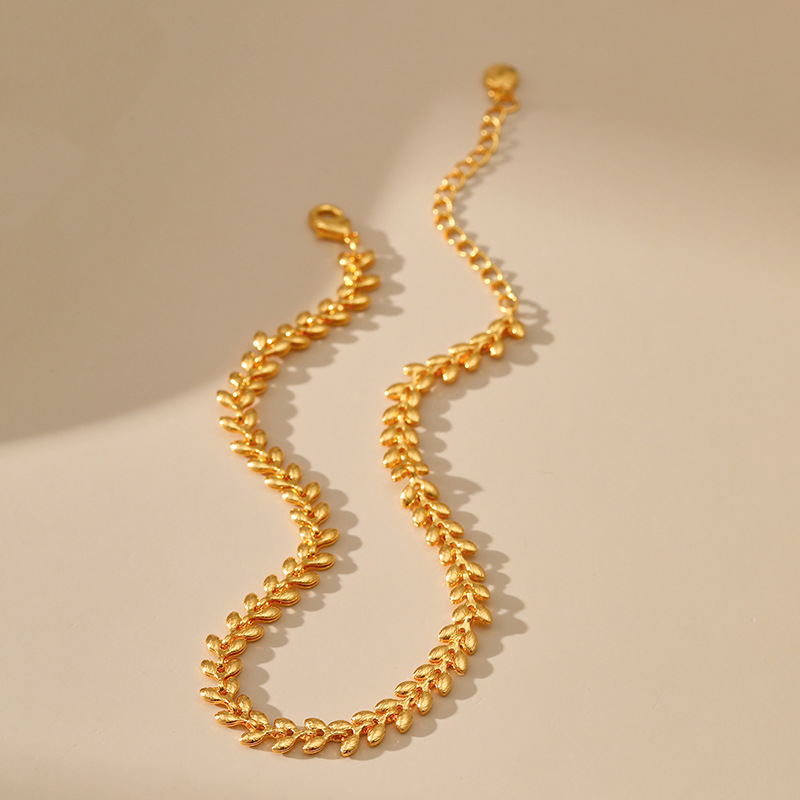 Wholesale Classic Chain Wheat Plated 18K Real Gold Anklet