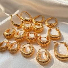 Pendientes Retro De Tubo De Cobre Ovalado De Oro Real De 18K Chapado En Partículas De Metales Pesados Al Por Mayor