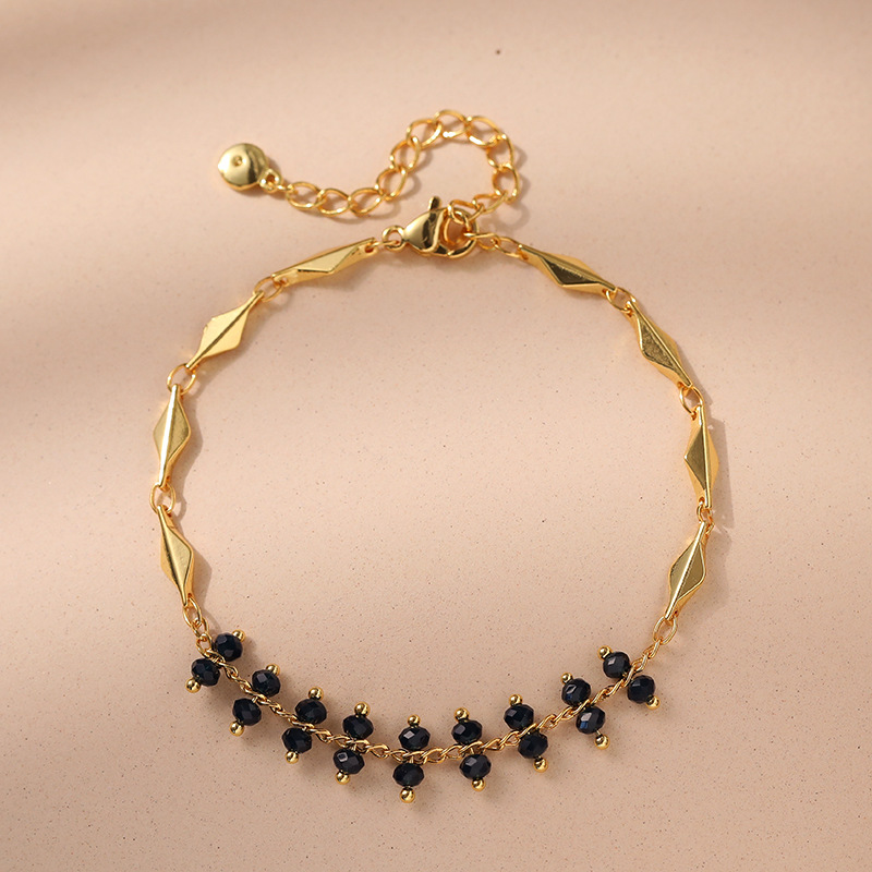 Pulsera Ajustable De Oro Real De 18K Chapado En Cobre De Cristal Negro Al Por Mayor