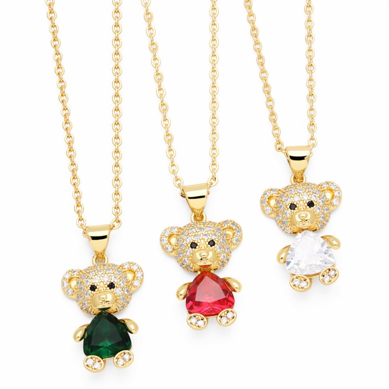 Wholesale Cute Bear Pendant Zircon Necklace