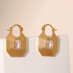 Wholesale Inlaid Zircon Vintage Polygonal Metal Earrings