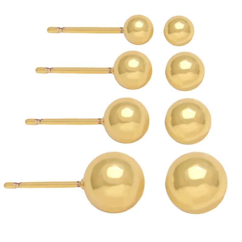 Wholesale 4-12mm Copper Plated 18K Smooth Small Ball Earrings