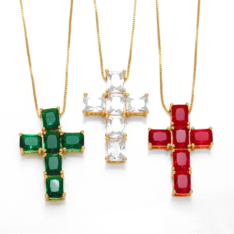 Wholesale Fashion Simple Full Zircon Cross Necklace