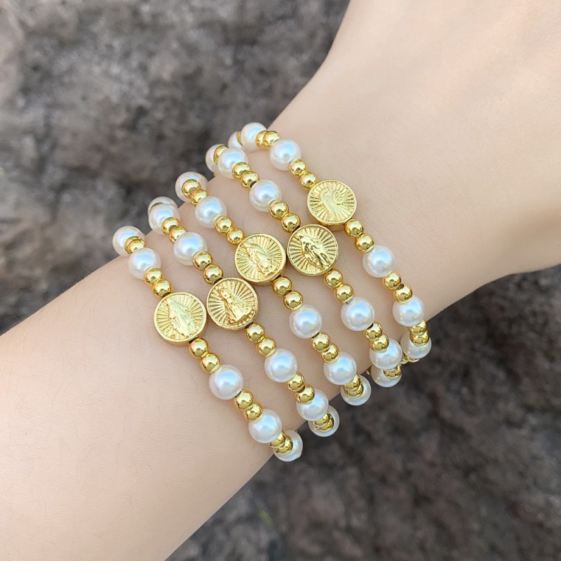 Wholesale Virgin Mary Pearl Copper Bead Bracelet