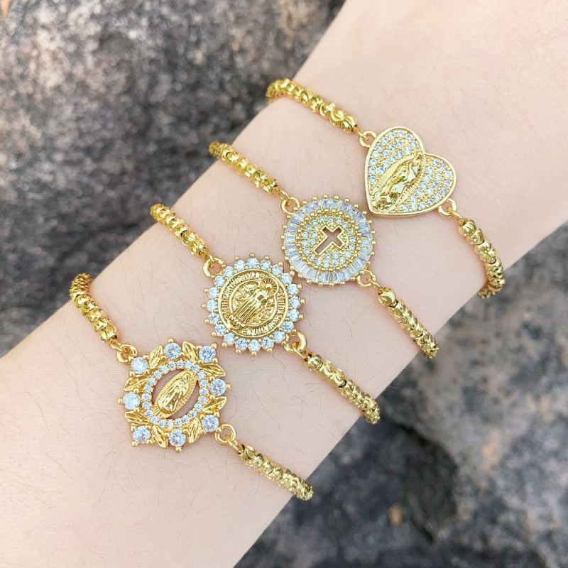 Pulsera De Cruz Retro De La Virgen María Del Amor Geométrico Al Por Mayor