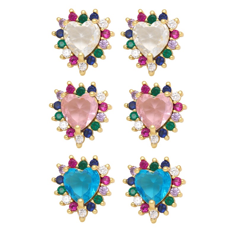 Wholesale Inlaid Colored Zircon Love Earrings