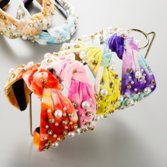 Wholesale Tie-dye Fabric Pearl Korean Style Knotted Headband
