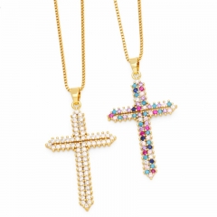 Wholesale Retro Hip Hop Cross Set Colorful Zircon Pendant Necklace