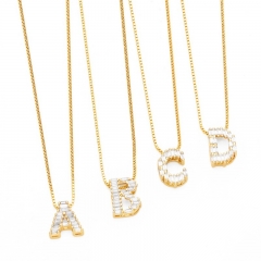 Wholesale 26 English Alphabet Pendant Full Diamond Zircon Alphabet Necklace