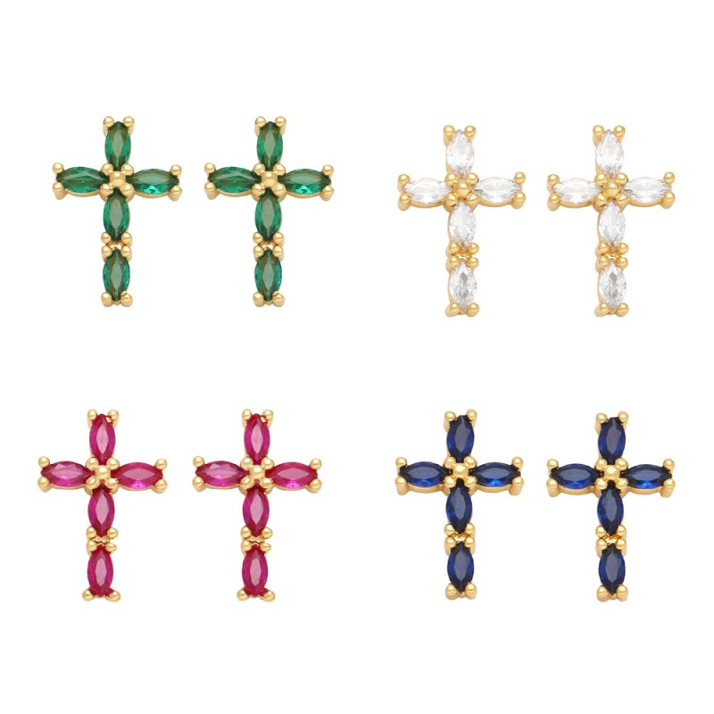 Wholesale Hip Hop Cross Colored Zircon Earrings