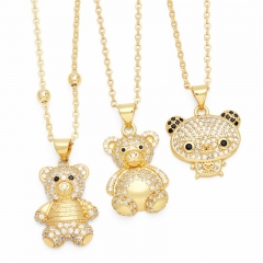 Wholesale Cute Set Zircon Bear Pendant Necklace