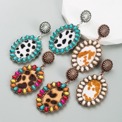 Wholesale Leather Printed Turquoise Bohemian Earrings