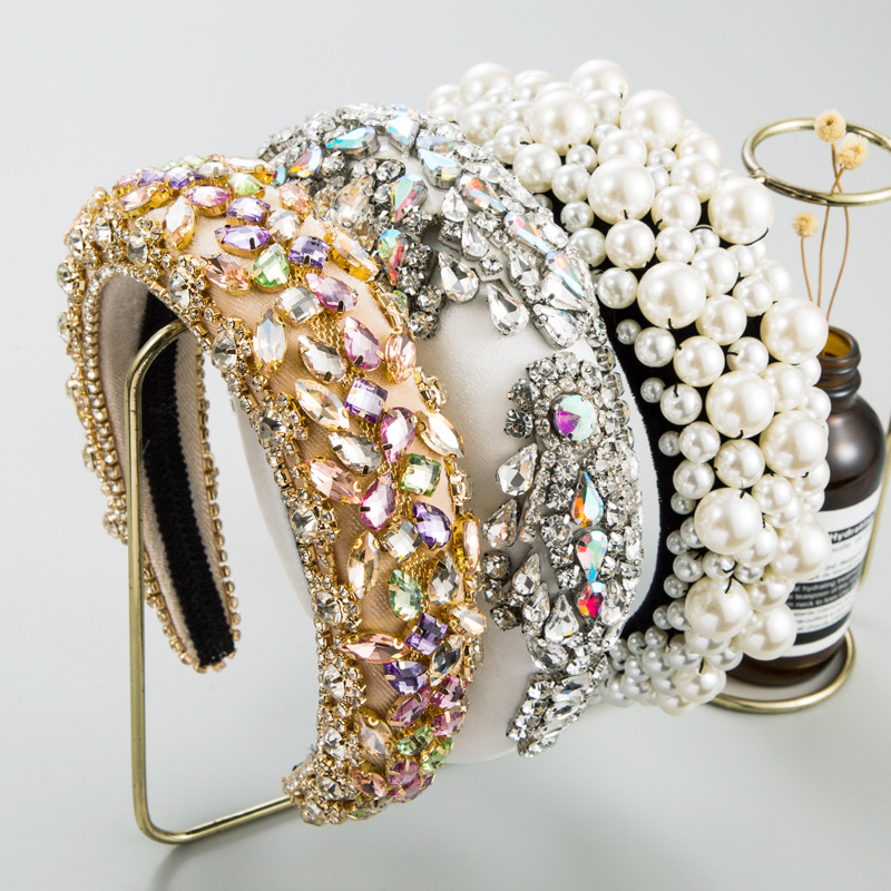 Wholesale Glass Diamond Handmade Pearl Wide Edge Head Hoop