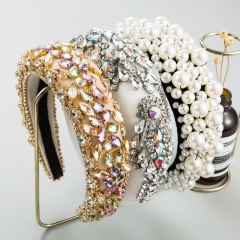 Wholesale Glass Diamond Handmade Pearl Wide Edge Head Hoop