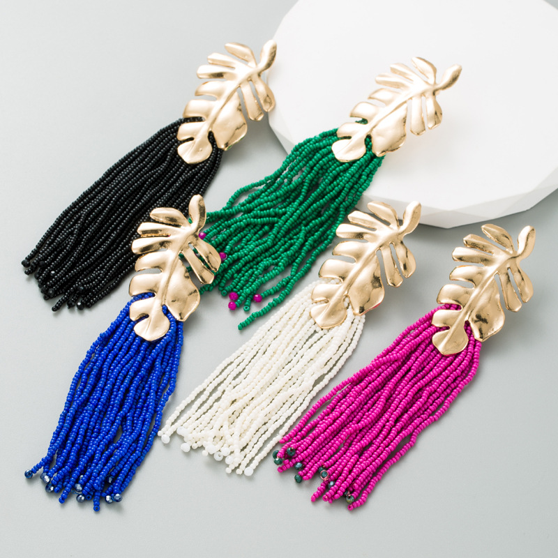 Wholesale Bohemian Long Handmade Rice Bead Earrings