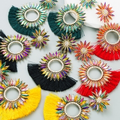 Wholesale Round Sunflower Colored Diamond Tassel Bohemian Earrings