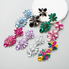 Wholesale Colored Diamond Alloy Long Flower Earrings