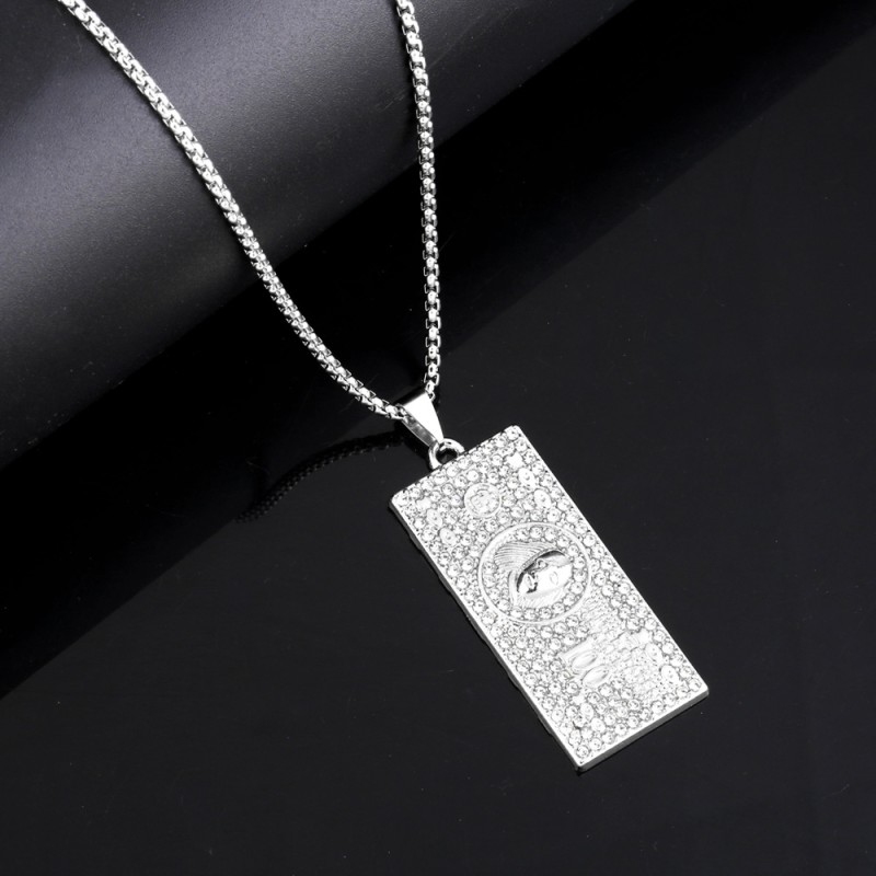 Wholesale Hip Hop Dollar Bills Alloy Rhinestone Long Necklace