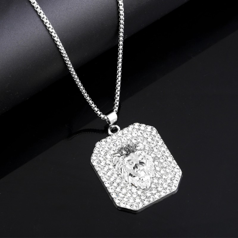Wholesale Stainless Steel Hip Hop Full Diamond Lion Pendant Necklace