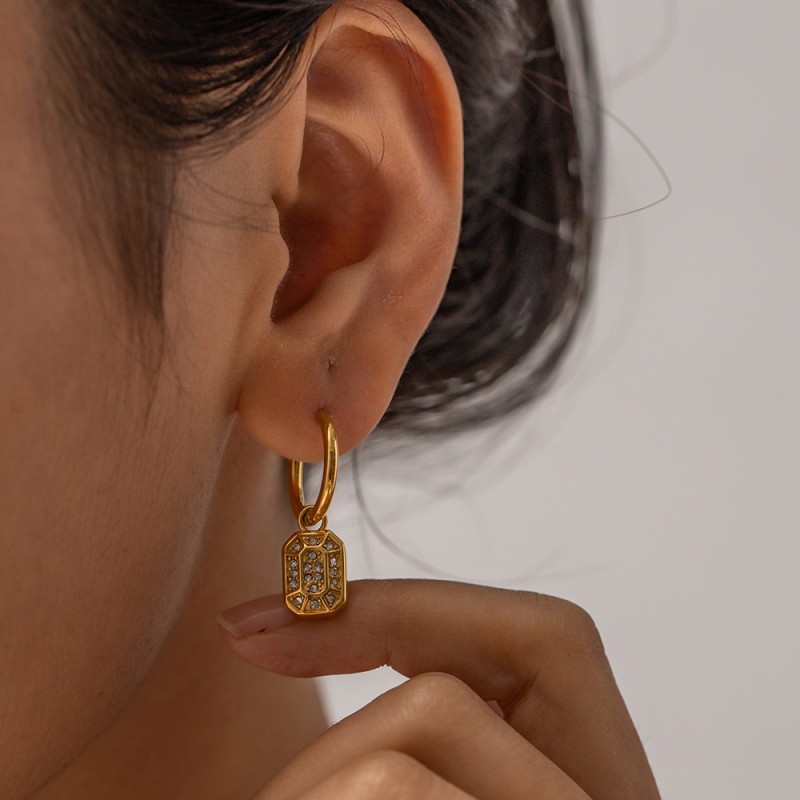 Pendientes Colgantes Cuadrados De Diamantes De 18K Al Por Mayor