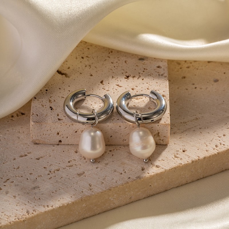 Wholesale Stainless Steel Earrings Natural Freshwater Pearl Pendant Ear Ring