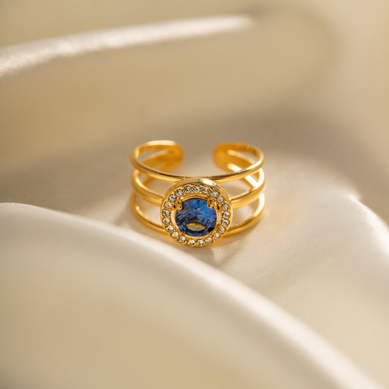 Wholesale 18K Gold Blue Round Zircon Open Ring