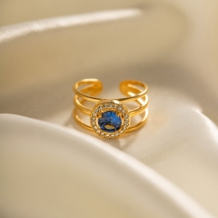 Anillo De Apertura De Circonita Redonda Azul Oro 18 Quilates Al Por Mayor