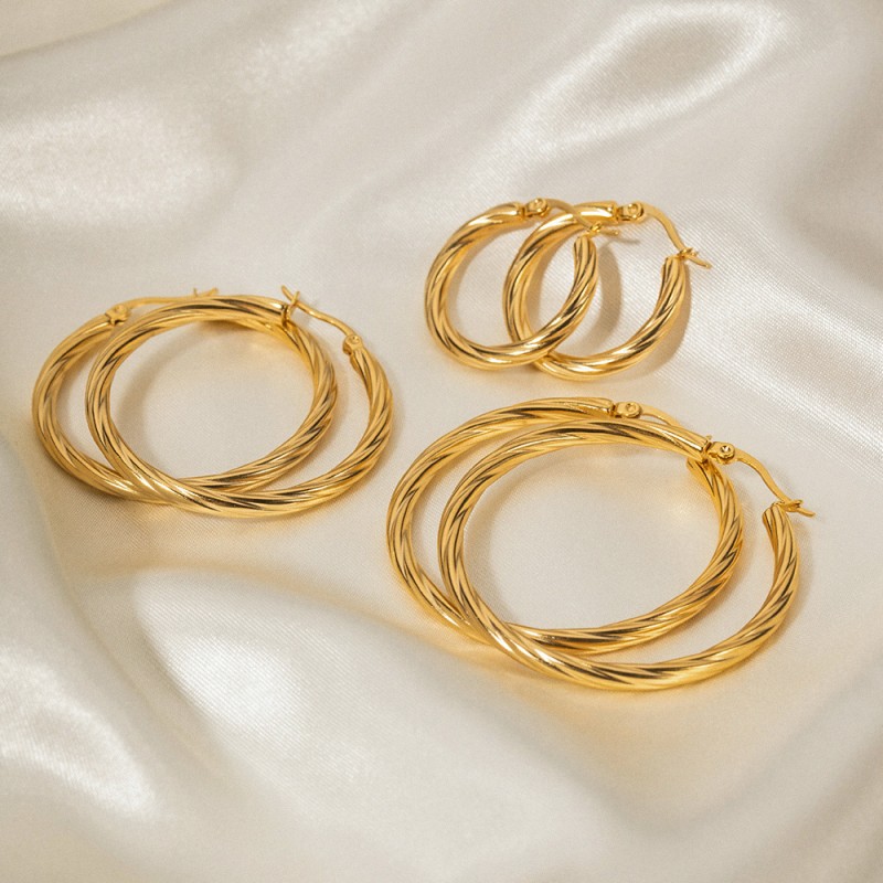 Wholesale 18K Gold Stainless Steel Cable Line Ear Ring