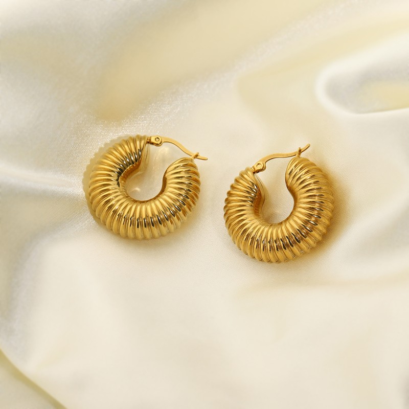 Wholesale Stainless Steel Metal Circle Water Pipe Shape Gold Plated Earrings