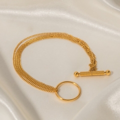 Wholesale 16K Gold Stainless Steel Double Layer OT Buckle Tassel Chain Bracelet