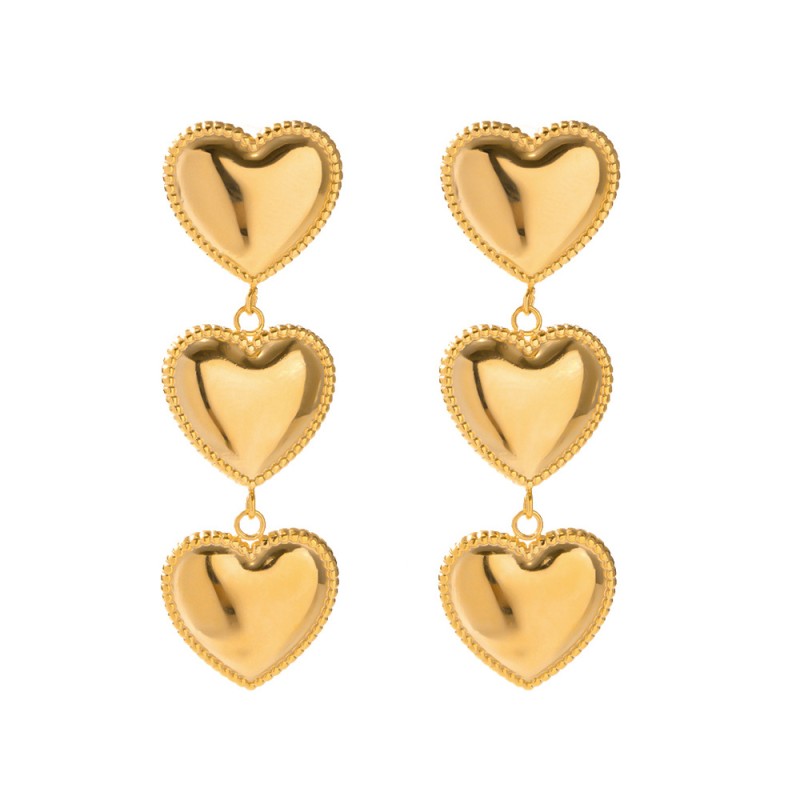Wholesale 18K Gold-plated Stainless Steel Three-layer Trim Love Tassel Earrings