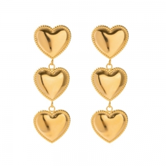 Wholesale 18K Gold-plated Stainless Steel Three-layer Trim Love Tassel Earrings