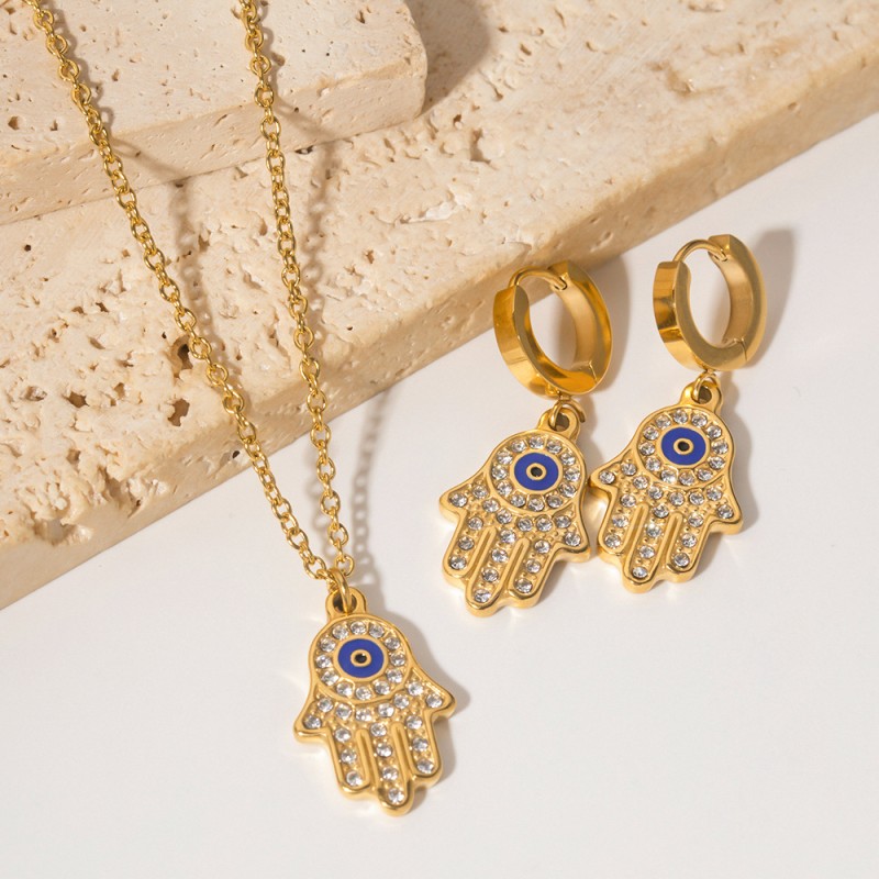 Wholesale 16K Gold Palm Shaped White Zircon Necklace Earrings