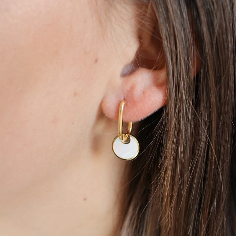 Wholesale 18K White Fritillaria Round Pendant U-shaped Earrings