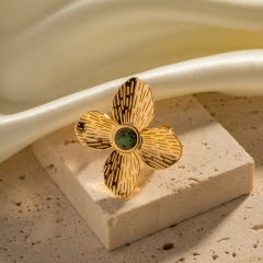Wholesale Matte Four-petal Flower Inlaid African Turquoise Opening Ring
